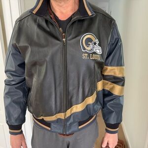 Celebrity owned vintage leather NFL St. Louis Black and Gold Bomber Jacket